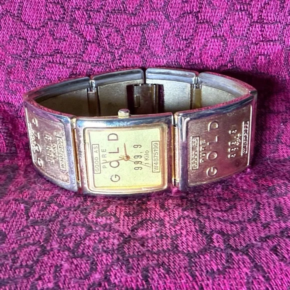 Gold Bullion Bar Novelty Watch Vintage Cannes Quartz New Battery Gold Tone - Picture 7 of 15